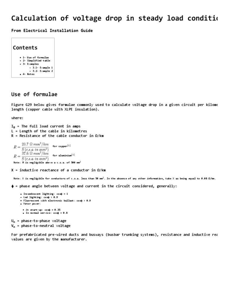 Voltage Drop Calculation in Cables | PDF | Components | Electrical ...