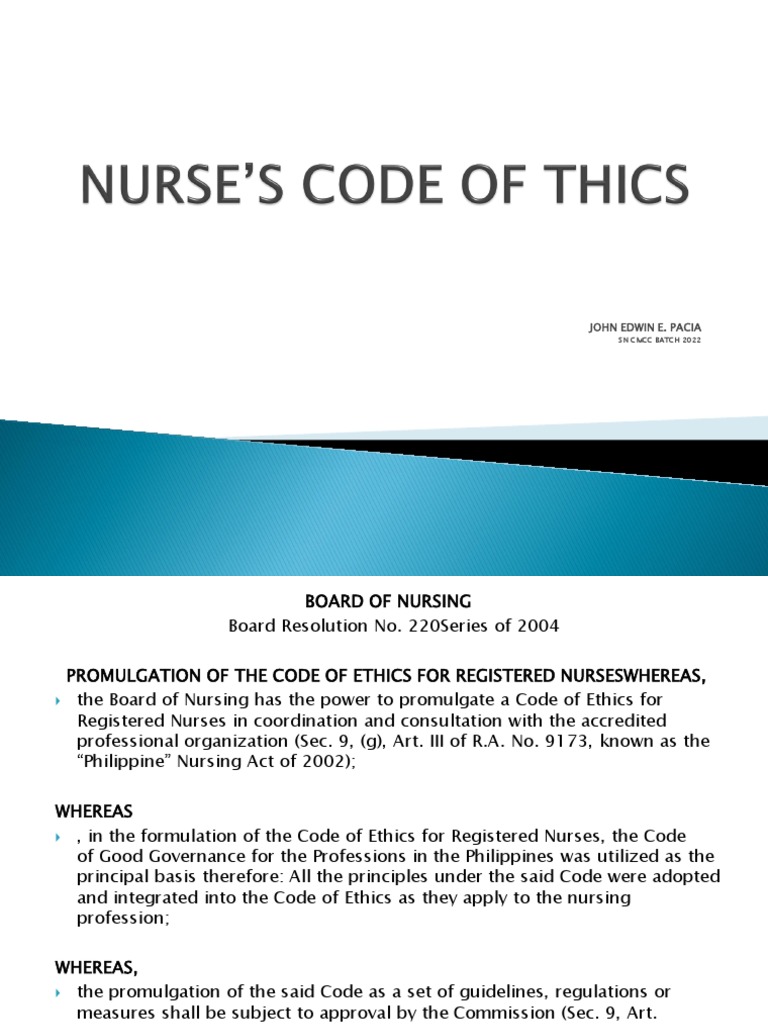 Nurse's Code of Thics | PDF | Nursing | Health Care