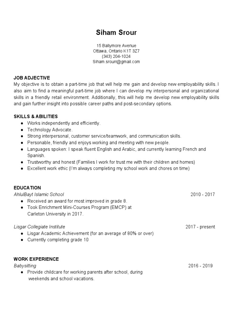 Siham Srour Resume Pdf Behavior Modification Psychological Concepts