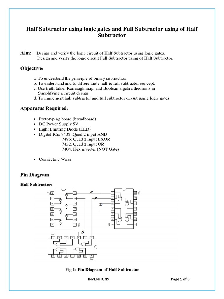 Half and Full Subtractor Circuit Design | PDF | Logic Gate | Subtraction
