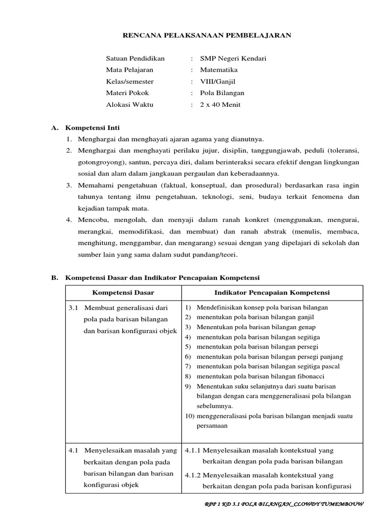 Rpp 1 Kd 3 1 Pola Bilangan