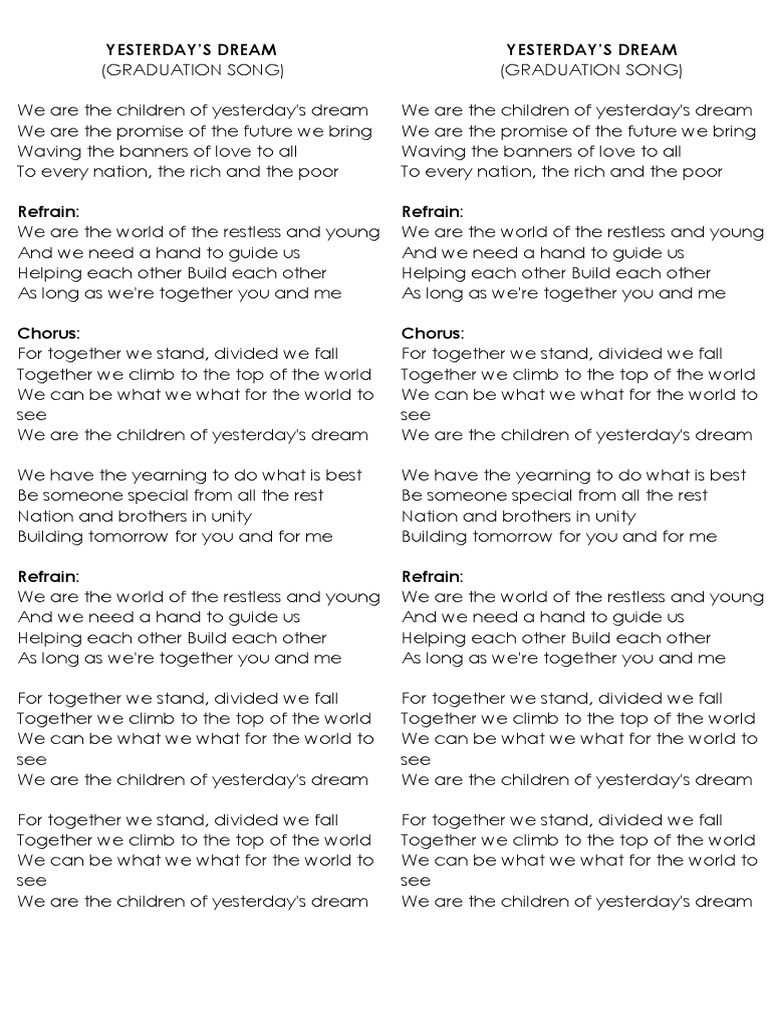 Yesterday's Dream | PDF | Refrain | Songs