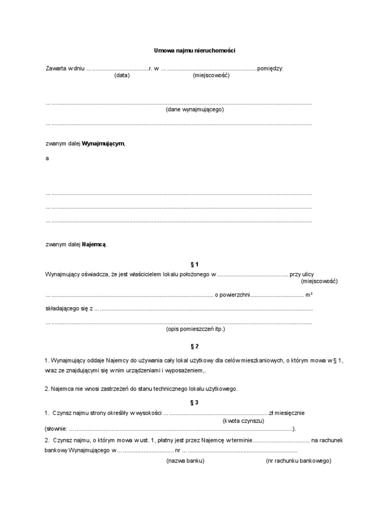 Umowa Najmu Lokalu Wz r PDF
