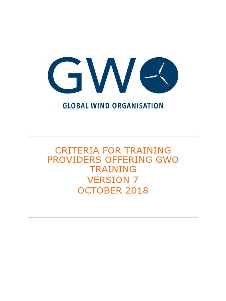 20181001 GWO Training Provider Criteria Version 7 PDF Audit