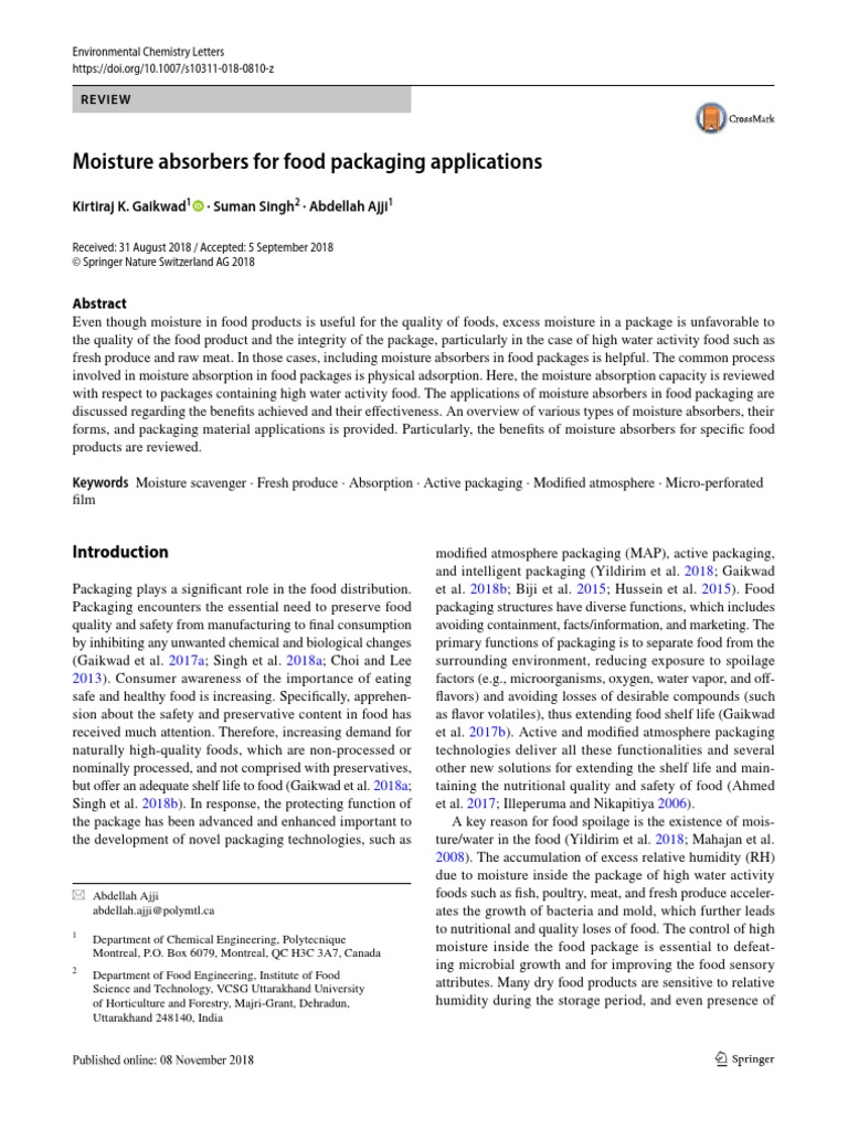 Moisture Absorbers For Food Packaging Applications PDF Foods Polymers