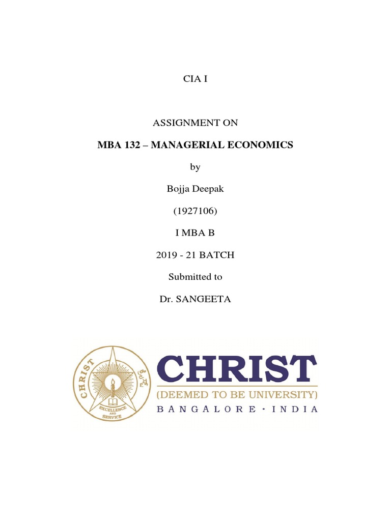 Mba 132 - Managerial Economics: Cia I | PDF | Finance & Money Management