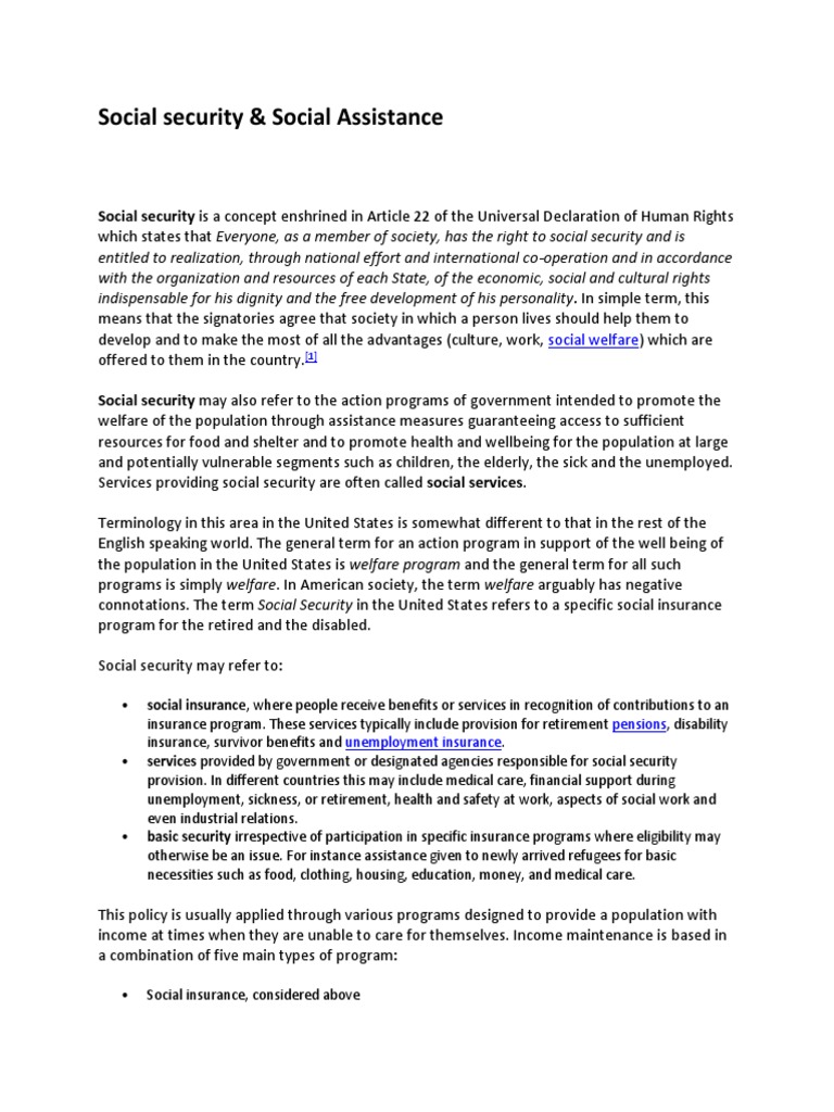 Social Security and Assitance | PDF | Social Security | Welfare