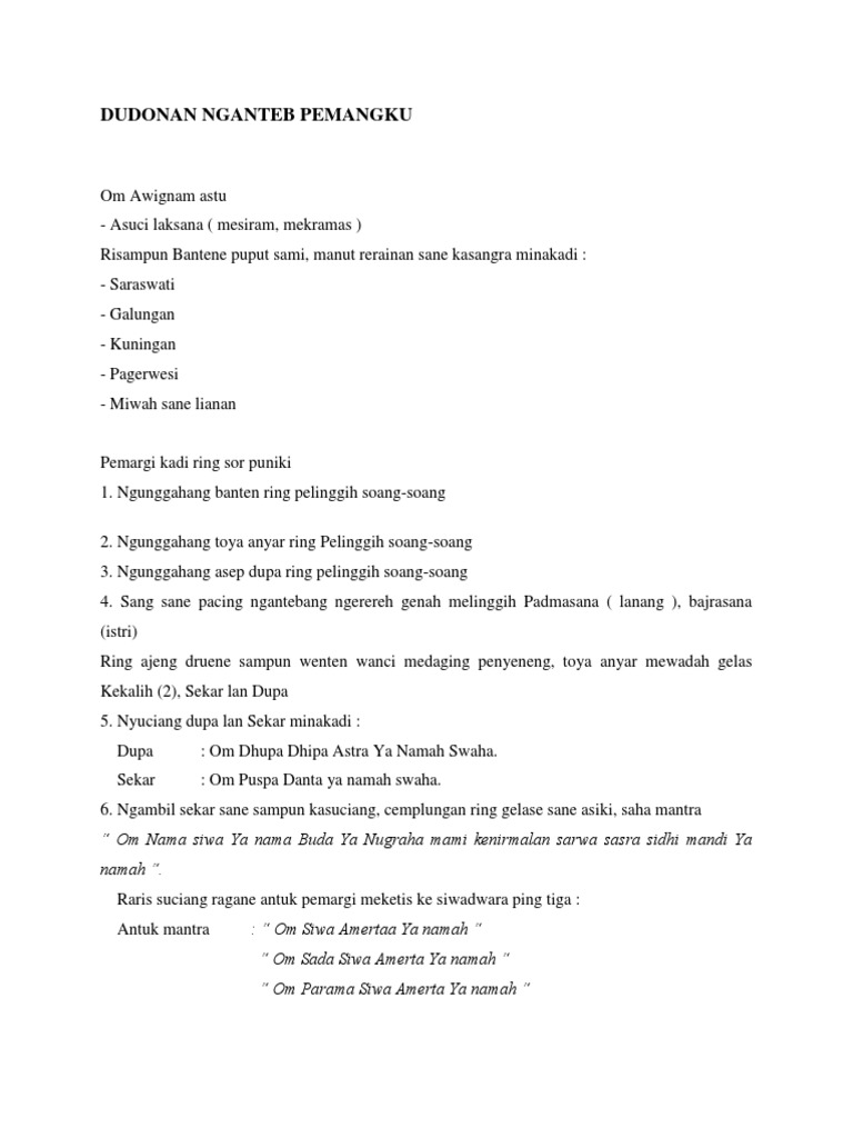 Dudonan Nganteb Pemangku Hindu Deities Religious Behaviour And Experience