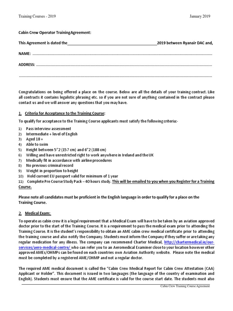 Ryanair Training Course Agreement January 2019 Identity Document