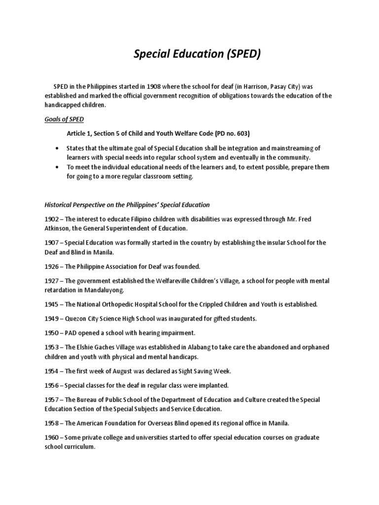 Special Education Sped Pdf Attention Deficit Hyperactivity