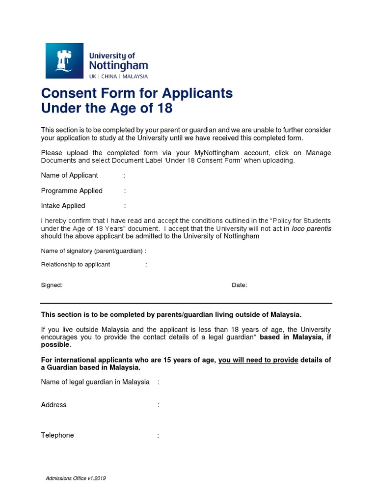 Under 18 Consent Form for Applicants | PDF