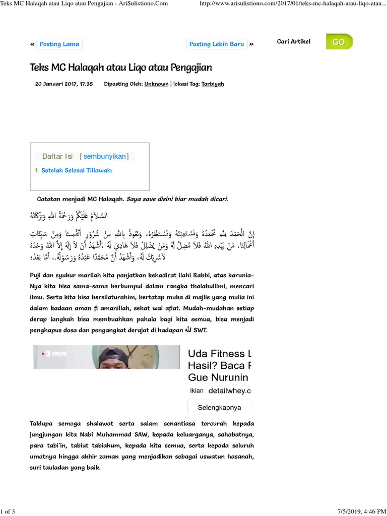 Teks MC Halaqah Atau Liqo Atau Pengajian AriSulistiono
