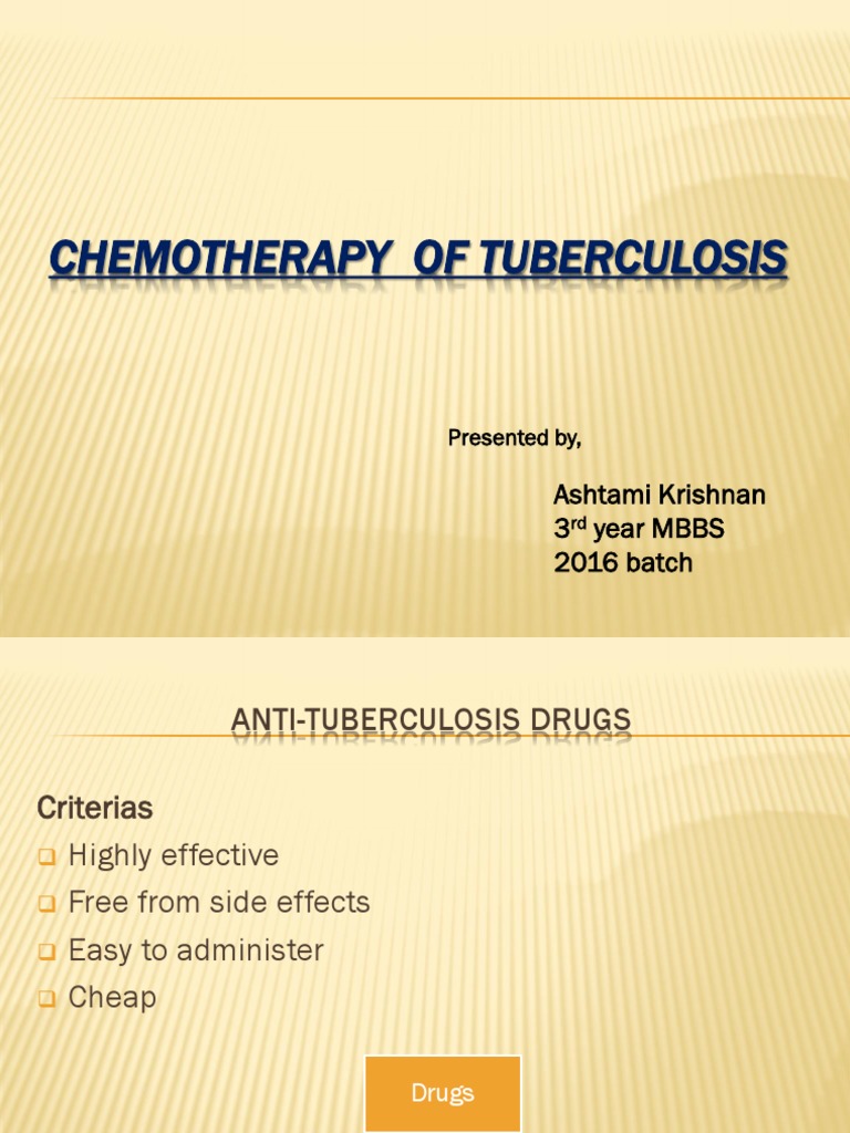Chemotherapy of Tuberculosis | PDF | Tuberculosis | Drugs