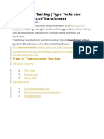 Transformer Testing - Type Tests and Routine Tests of Transformer