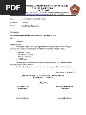 Surat Tugas Organisasi Relawan Bencana