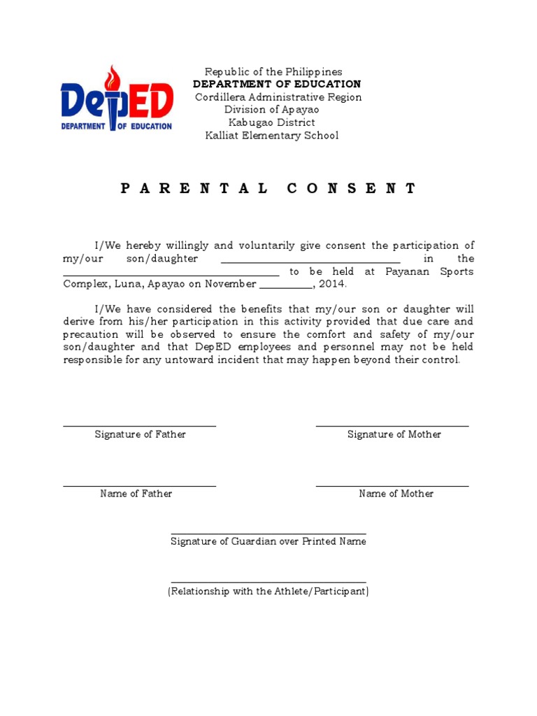 Parental Consent Form for DepEd Activities | PDF