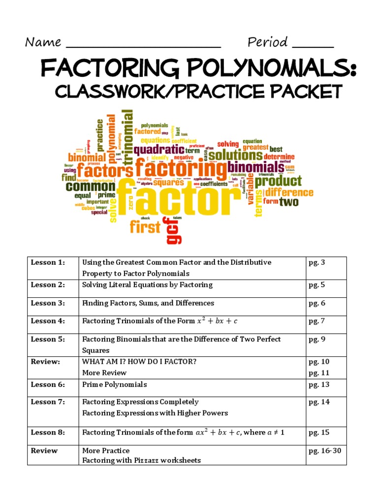 Factoring Practice Packet 21-21  PDF  Factorization For Factoring Trinomials Practice Worksheet
