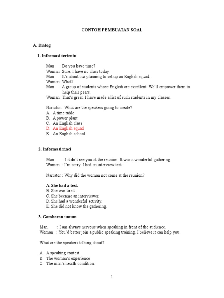 Contoh Soal Speaking Test Mathlaul Khairiyah