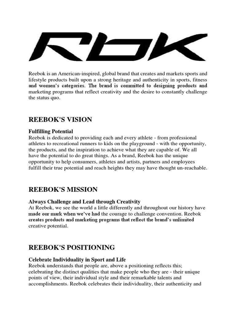 reebok mission and vision
