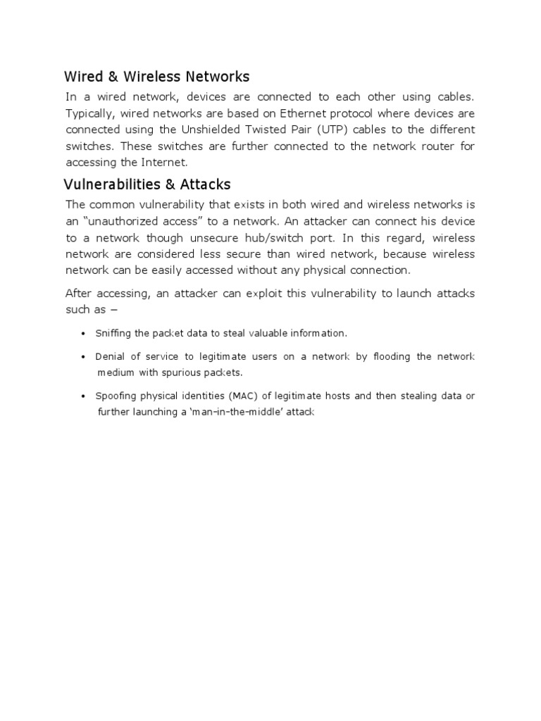 Wired vs Wireless Network Security Risks | PDF