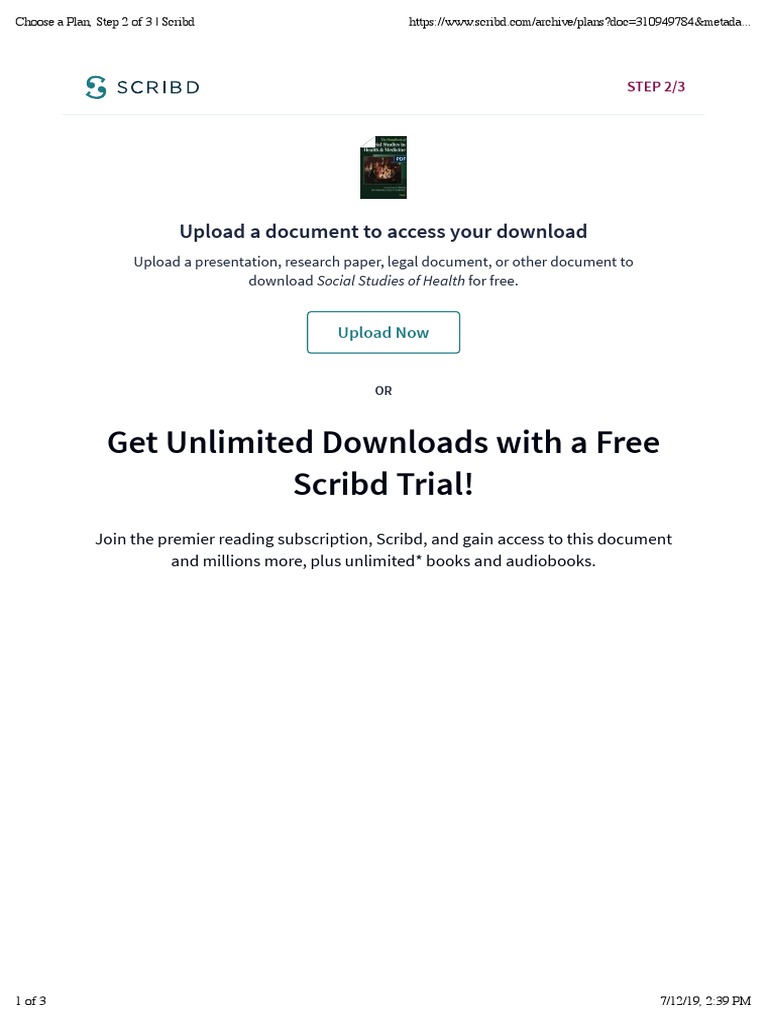 Get Unlimited Downloads With A Free Scribd Trial! Upload A Document To