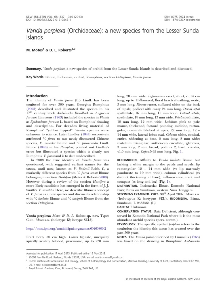 Vanda Perplexa (Orchidaceae) : A New Species From The Lesser Sunda ...