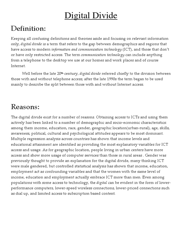 Digital Divide Definition PDF Computing And Information