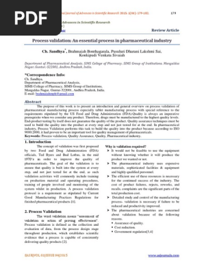 Process Validation an Essential Process in Pharmaceutical Industry