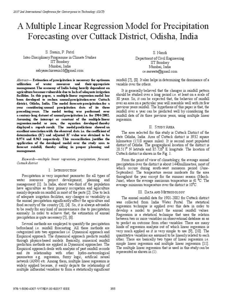 A Multiple Linear Regression Model For Precipitation Forecasting Over ...
