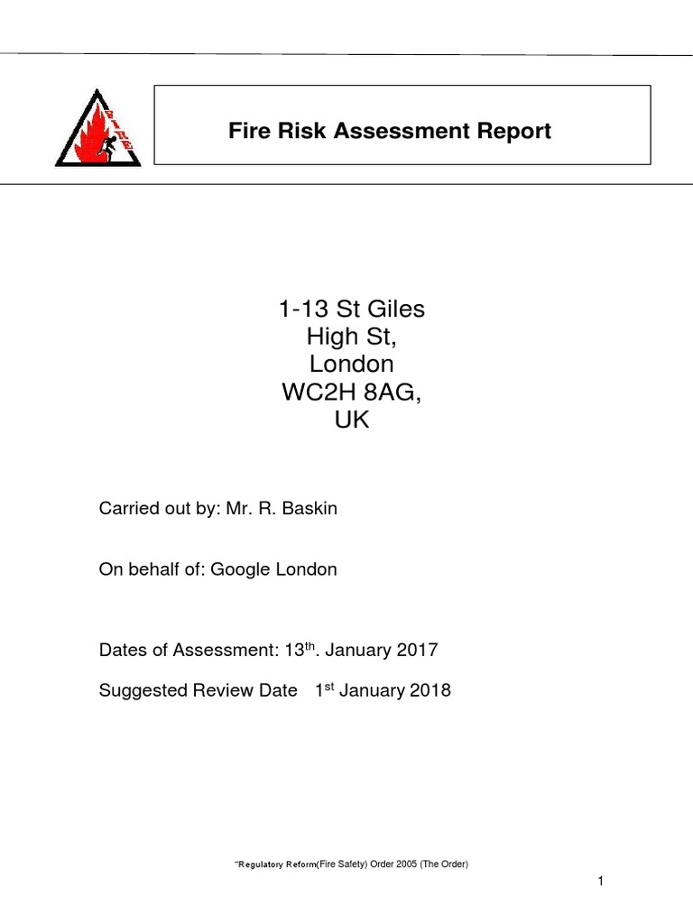 Fire Risk Assessment Report | PDF | Fire Safety | Risk