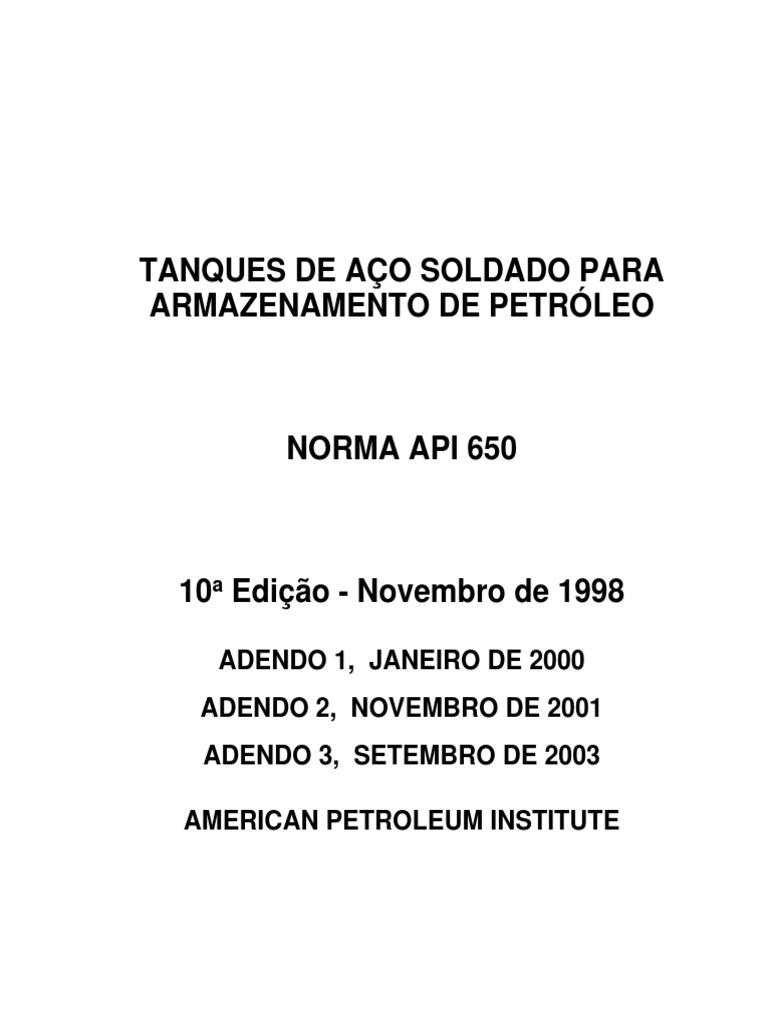 Norma API 650: Tanques de Armazenamento | PDF | Aço | Oxigênio