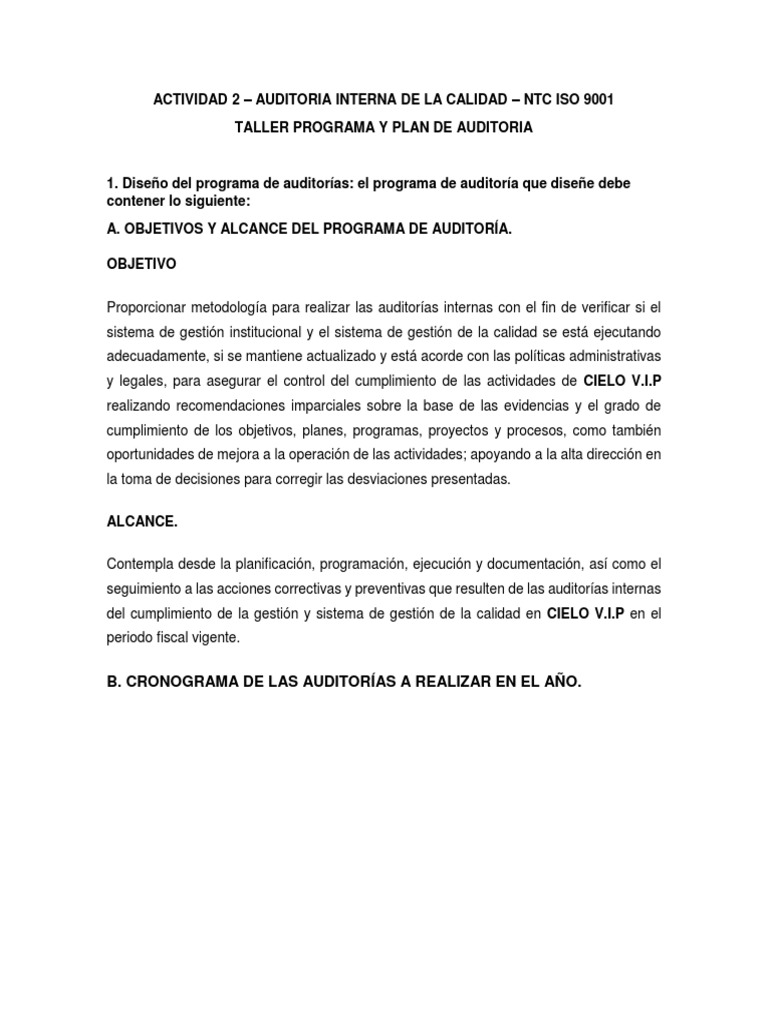 Auditoría Interna de Calidad NTC ISO 9001 | PDF | Auditoría | Planificación
