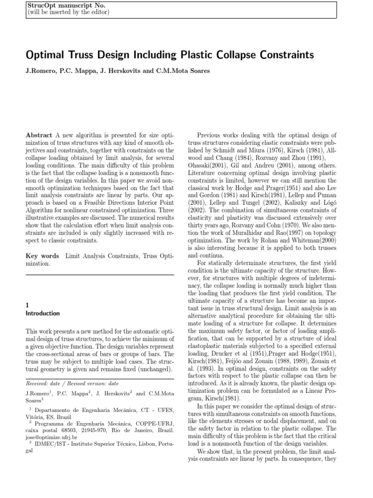 Optimal Truss Design with Collapse Constraints | PDF | Mathematical ...
