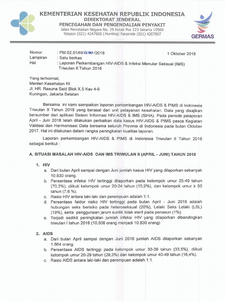 Laporan Perkembangan HIV AIDS Dan PIMS TW 2 2018 PDF | PDF