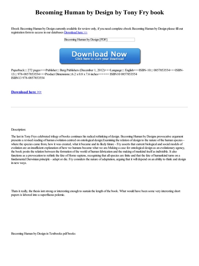 Becoming Human by Design: Tony Fry's Thesis | PDF | Human