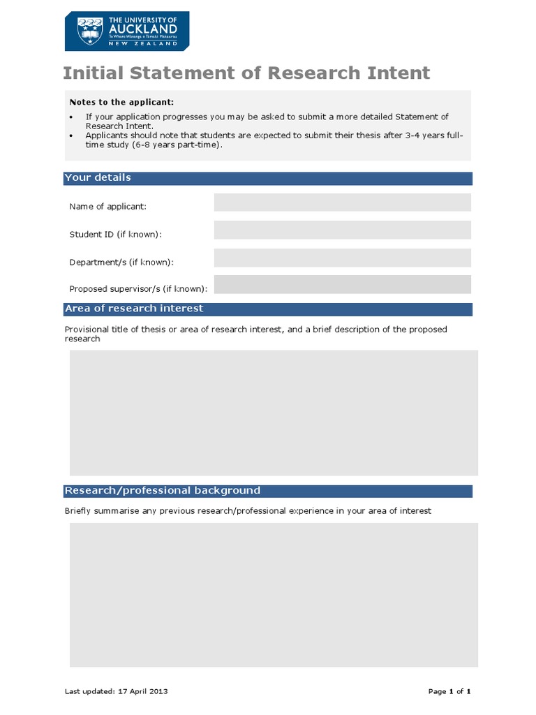 Statement of Research Intent | PDF | Thesis