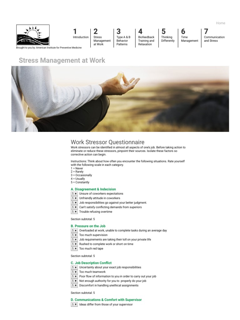 Work Stessor Questionnaire PDF | PDF | Stress Management | Stress (Biology)