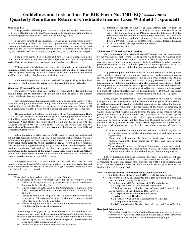 1601-EQ Guide Jan 2018 PDF | PDF | Withholding Tax | Services (Economics)
