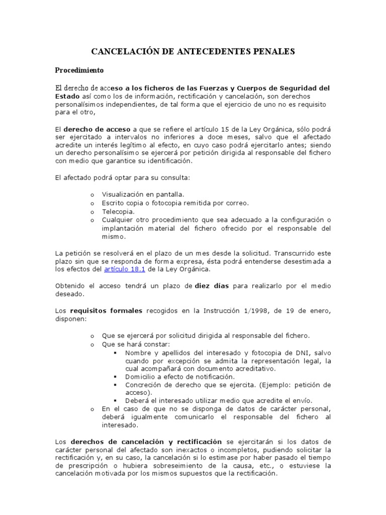 Procedimiento Cancelacion De Antecedentes Penales Pdf Estatuto De Limitaciones Derecho Penal