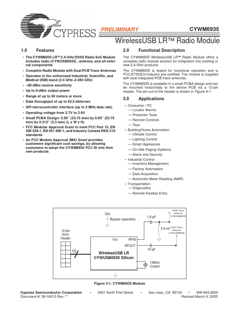 CYWM6935 Datasheet | Printed Circuit Board | Computer Engineering