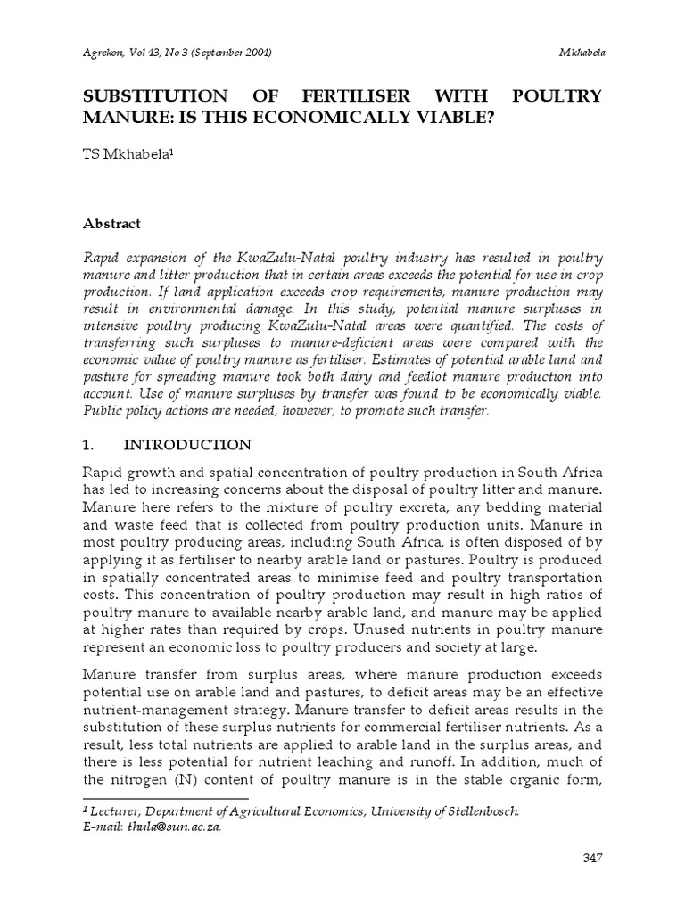 Economic Viability of Poultry Manure Use | PDF | Manure | Fertilizer