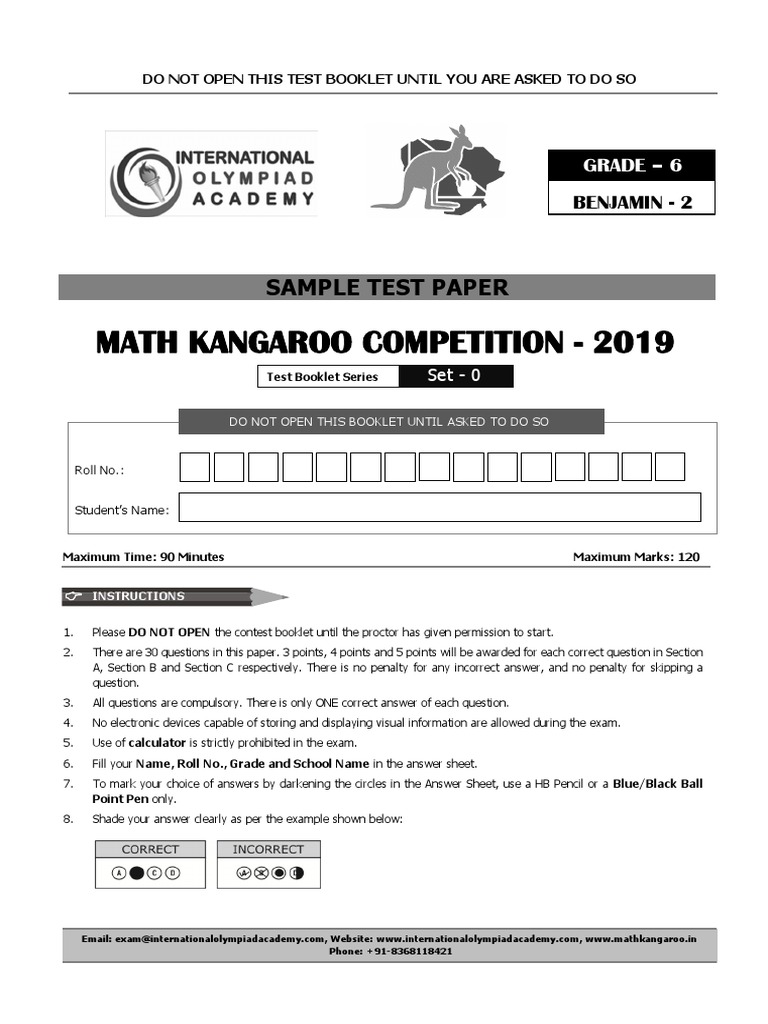 Maths Kangaroo Question Paper For Class 6 PDF Teaching Mathematics