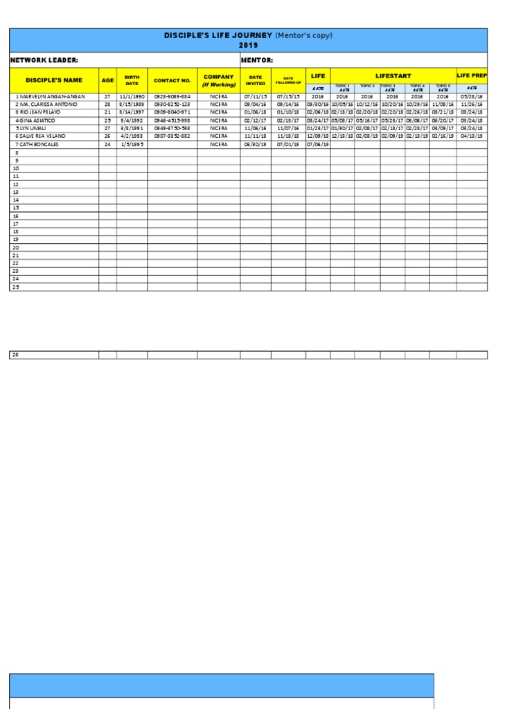 Discipleship Journey Tracking Sheet | PDF