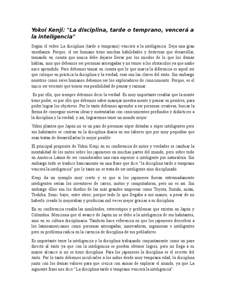 Disciplina vs. Inteligencia: Yokoi Kenji | PDF | Inteligencia | Verdad