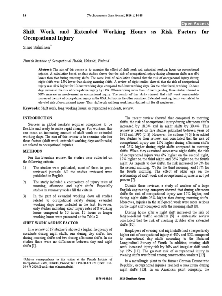 Shift Work and Extended Working Hours As Risk Factors For Occupational ...