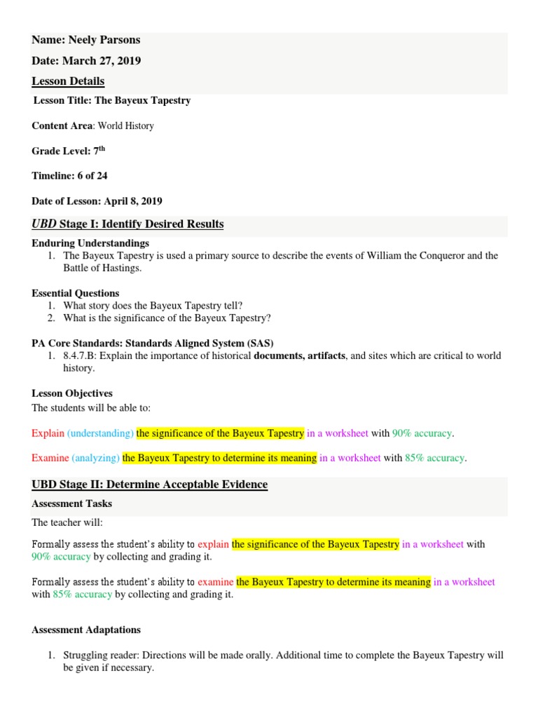The Bayeux Tapestry Lesson Plan PDF Lesson Plan Applied Psychology