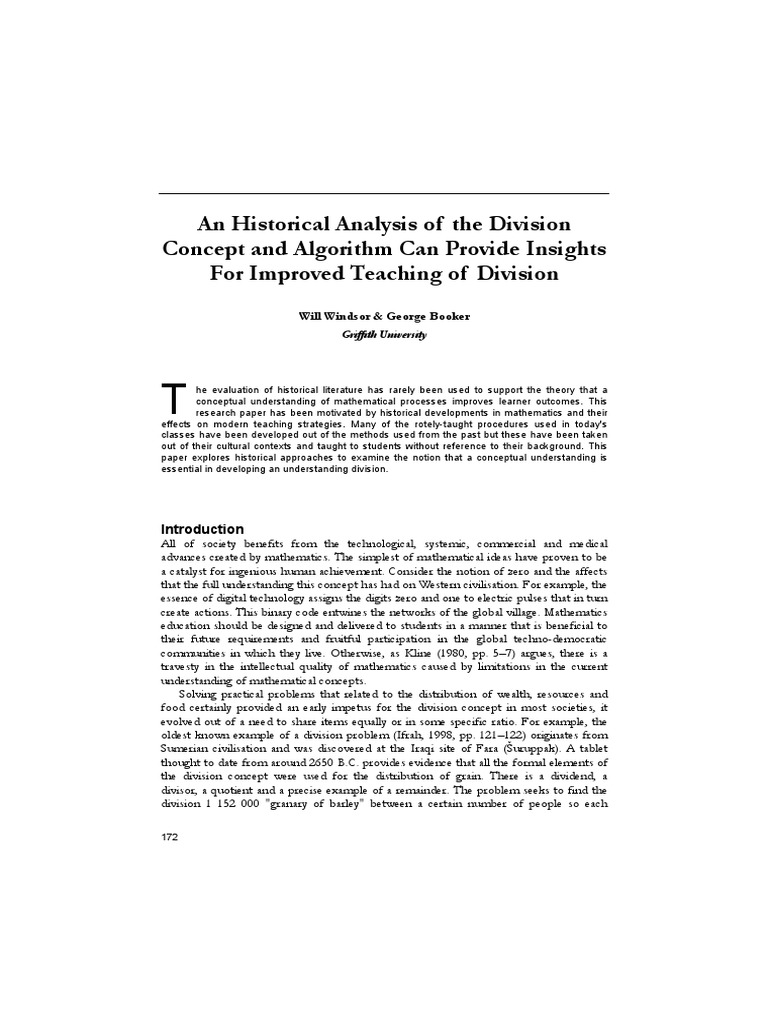 An Historical Analysis of The Division Concept and Algorithm Can ...