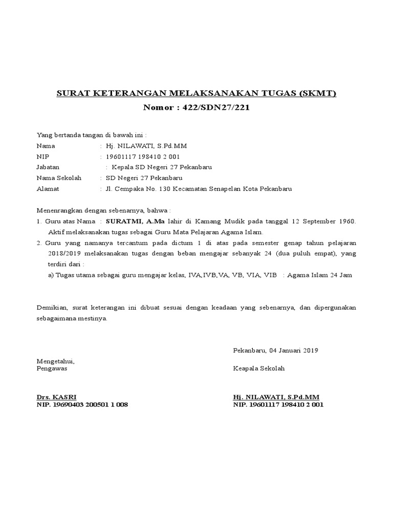 Surat Keterangan Melaksanakan Tugas | PDF