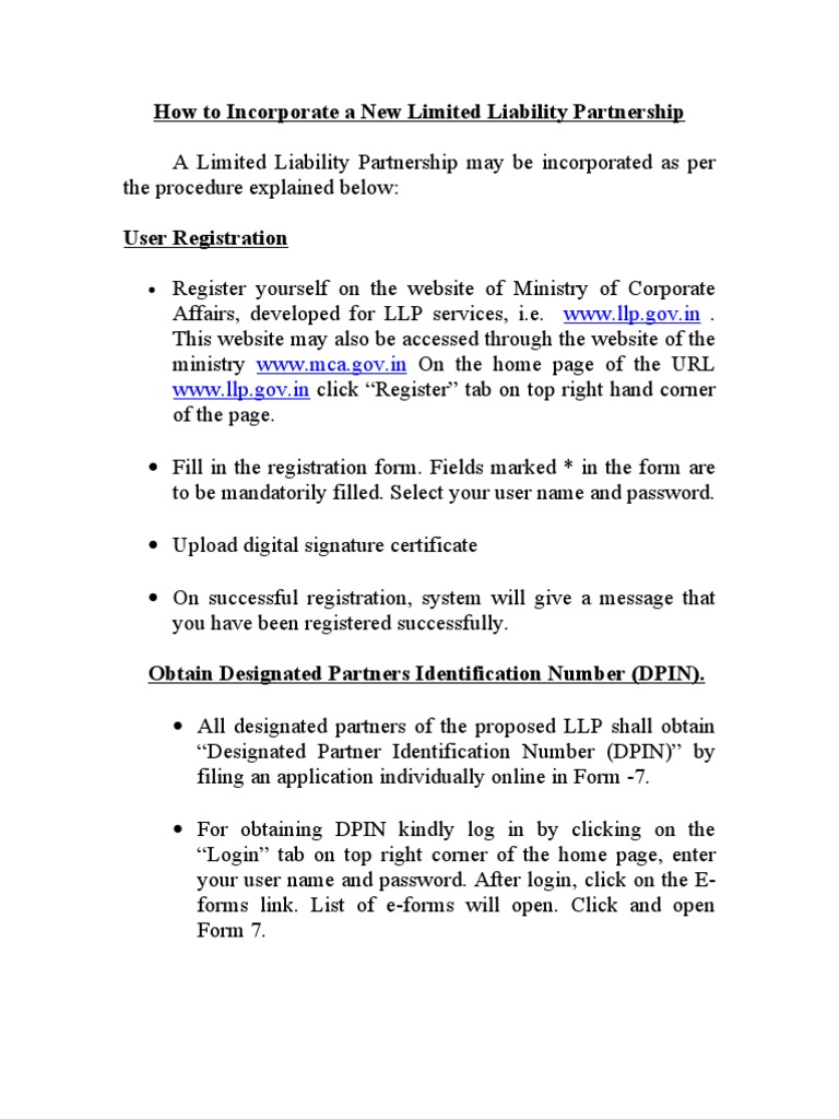 LLP Registration Process Guide | PDF | Business | Finance & Money ...