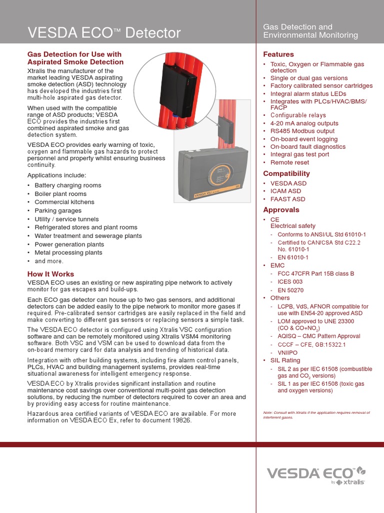 Vesda Eco Detector Features Gas Detection For Use With Aspirated Smoke